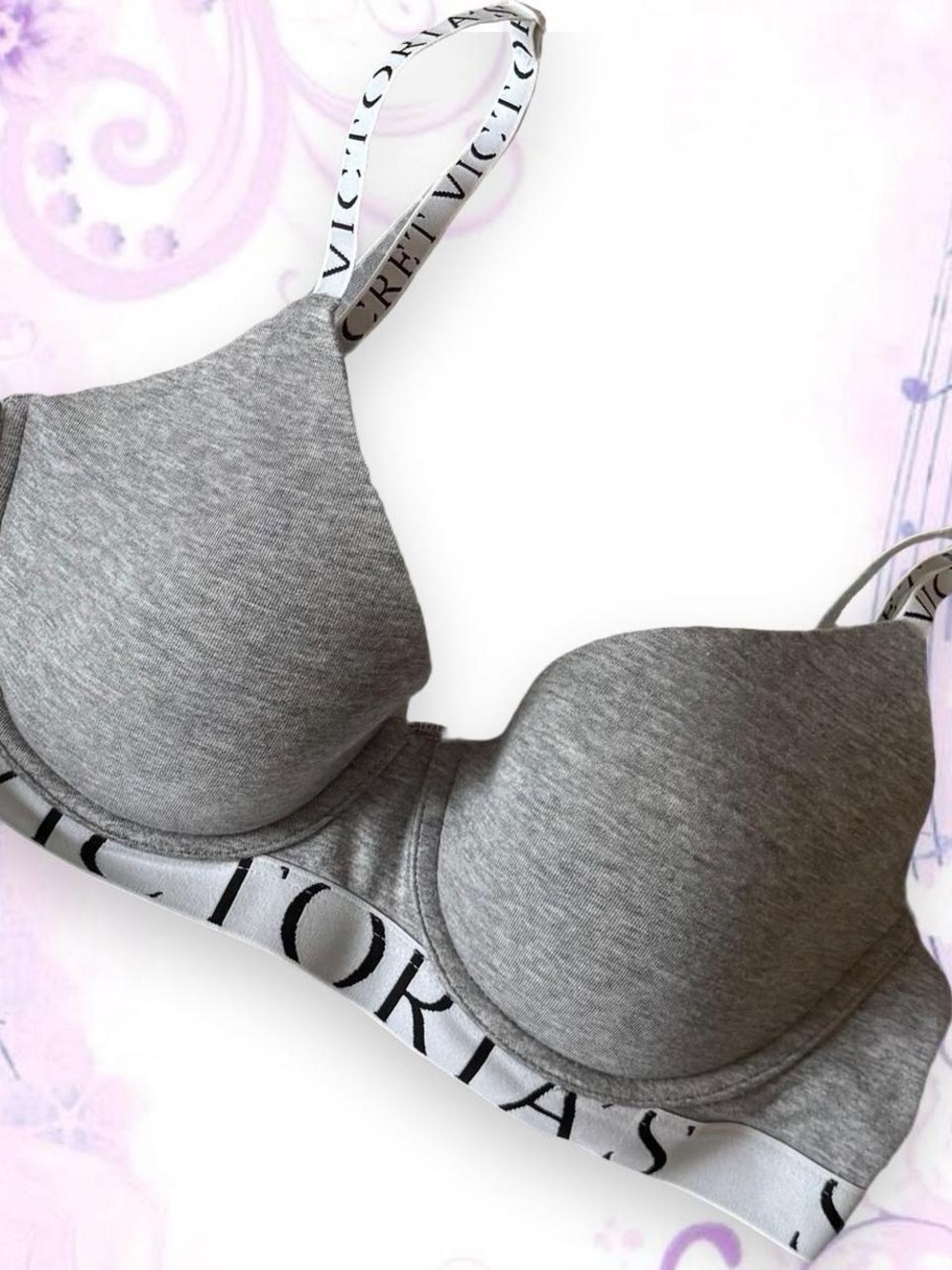 Victoria's Secret Cotton Exploded
Logo Demi T-Shirt Bra Grey 34C NWT
